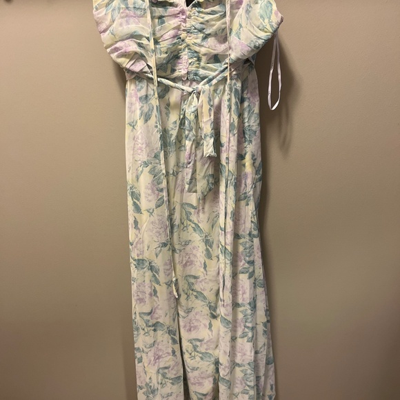 Lulus Effortlessly Abloom Green Multi Floral Ruched Halter Maxi Dress - Size XL - Picture 2 of 2
